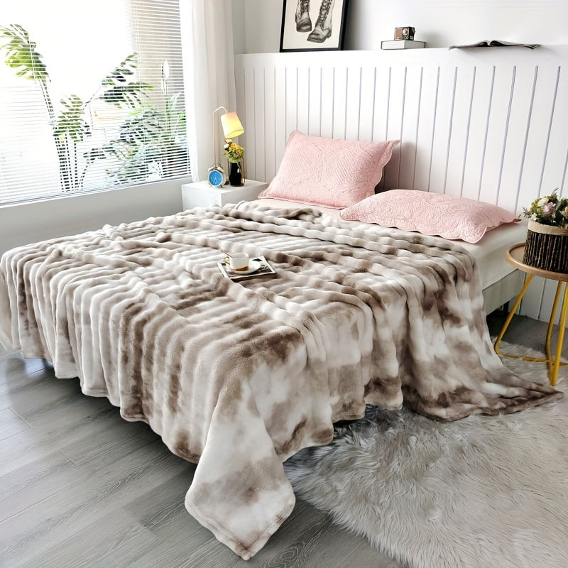 High-end Reversible Tie-Dye Fleece Throw Blanket - Silky, Gentle on Skin & Cozy year-round - Ideal for Sofa, Bed, Lounge, Resting & Outdoor use - Easy to Clean, No Lint Shedding in Shades of Gray, Coffee, Purple, Red - Dual sided, Airy, Modern Design