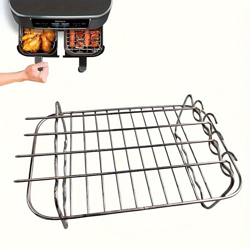 Durable Stainless Steel Air Fryer Rack with Four Skewers - Multi-purpose BBQ Grill Accessory for Indoor and Outdoor Use, Ideal for Cooking in the Kitchen or Dining Area, Essential Barbecue Tools and Accessories