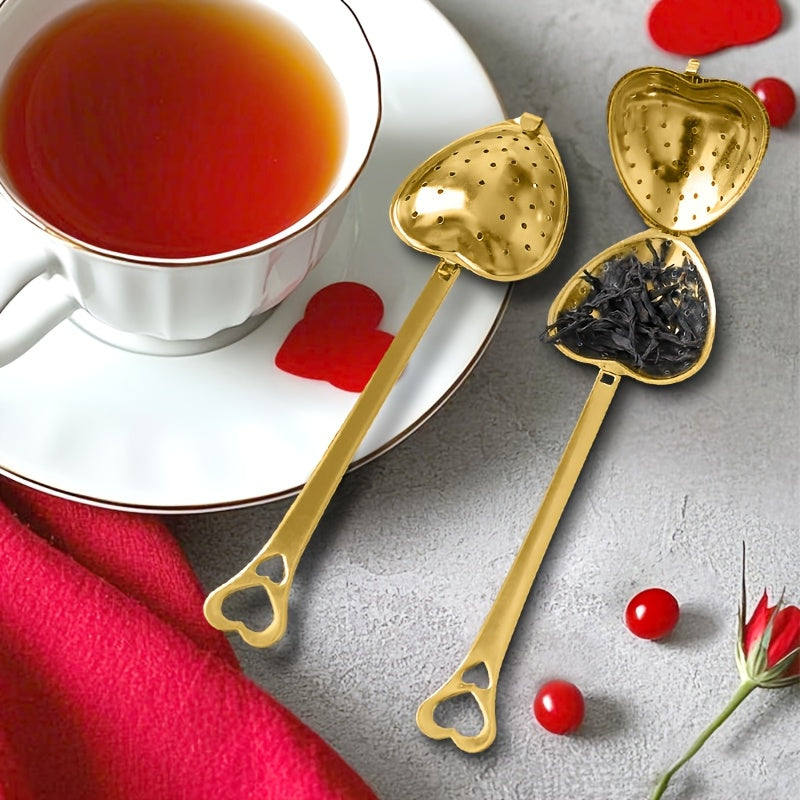 This collection features 1/5 golden heart-shaped stainless steel tea infusers, designed for brewing loose tea, roses, coffee, and spices. A perfect addition to any home and a thoughtful gift for the holidays, these infusers are ideal for giving to a