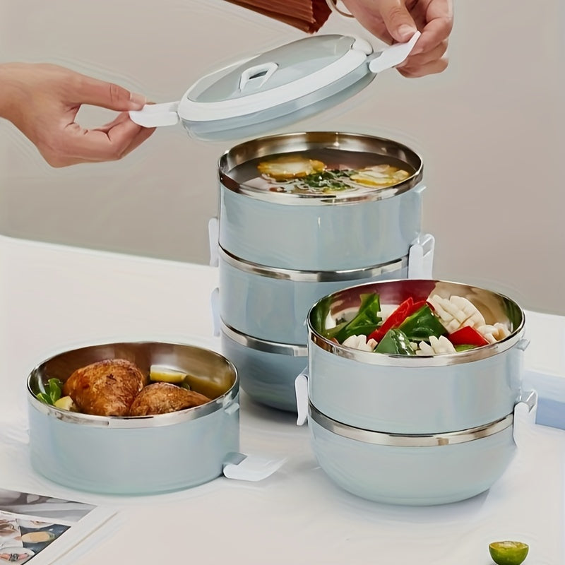 One-Tier Insulated Bento Box Set made of Stainless Steel - Features a Cylindrical Shape with a Lid, Ideal for Office, School, Camping, Picnics. Hand Wash Only. Perfect for Kitchen Storage Container, Capacity of 1400ml.