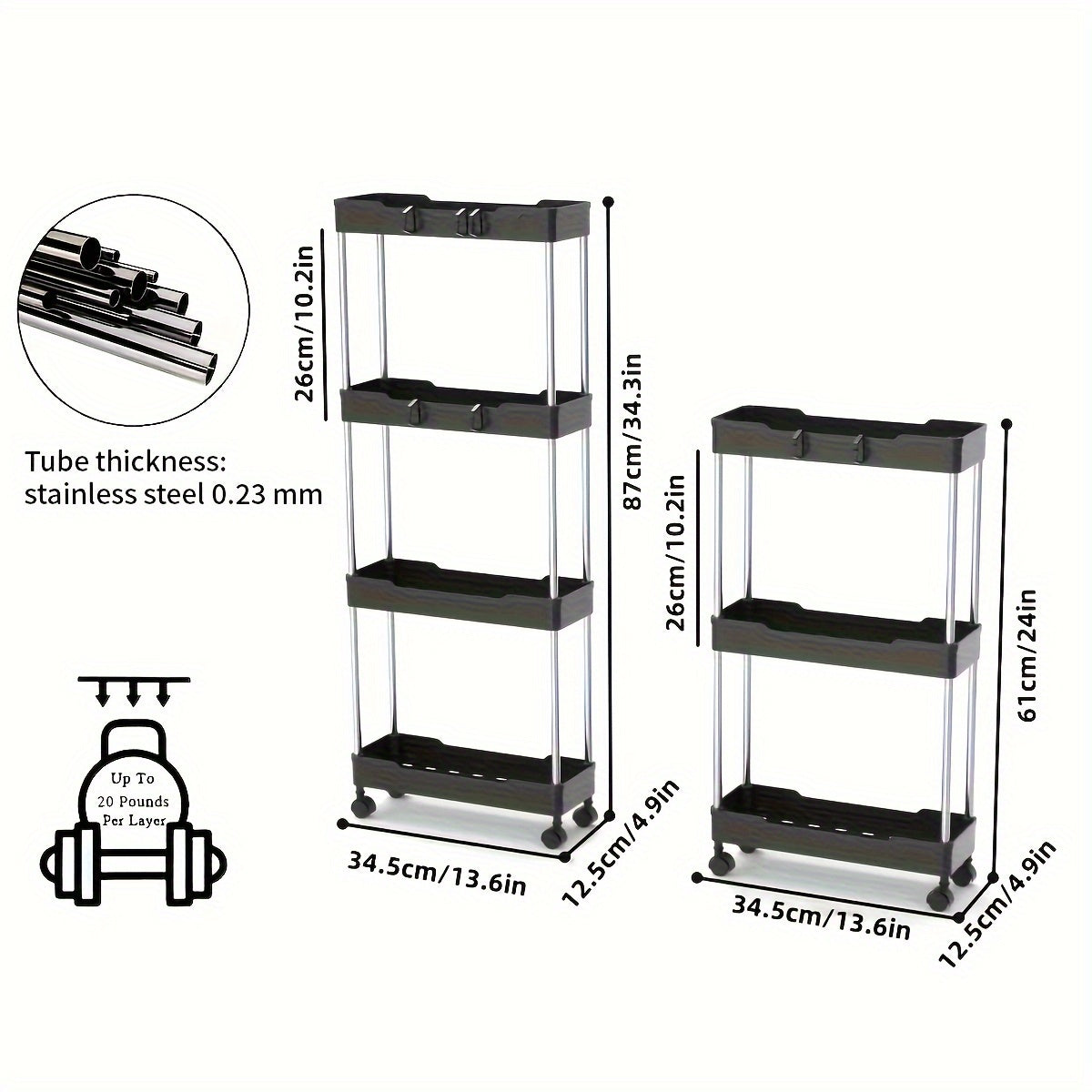 3/4-Tier Slim Rolling Storage Cart with Easy-Glide Wheels - Ideal for Kitchen, Bathroom, and Laundry Room - Versatile Mobile Tower Shelf.