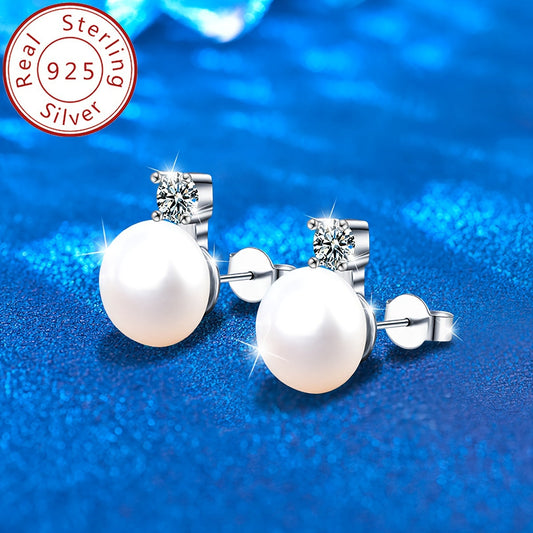 Stunning 0.6 Carat Moissanite & Natural Pearl Stud Earrings in 925 Sterling Silver - Exquisite Bridal Jewelry, Ideal Valentine's Day Present for Her, Lightweight at 1.35g, Suitable for Everyday and Special Events styling.