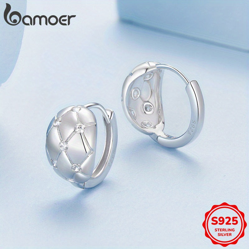 Stylish Women's Hoop Earrings - Timeless Minimalist Design, Crafted from 925 Sterling Silver with Elegant Cubic Zirconia Details, Safe for Sensitive Skin, Ideal for Festivals and Celebrations, Versatile for Any Season, Unique Rhombus Pattern, Lightweight