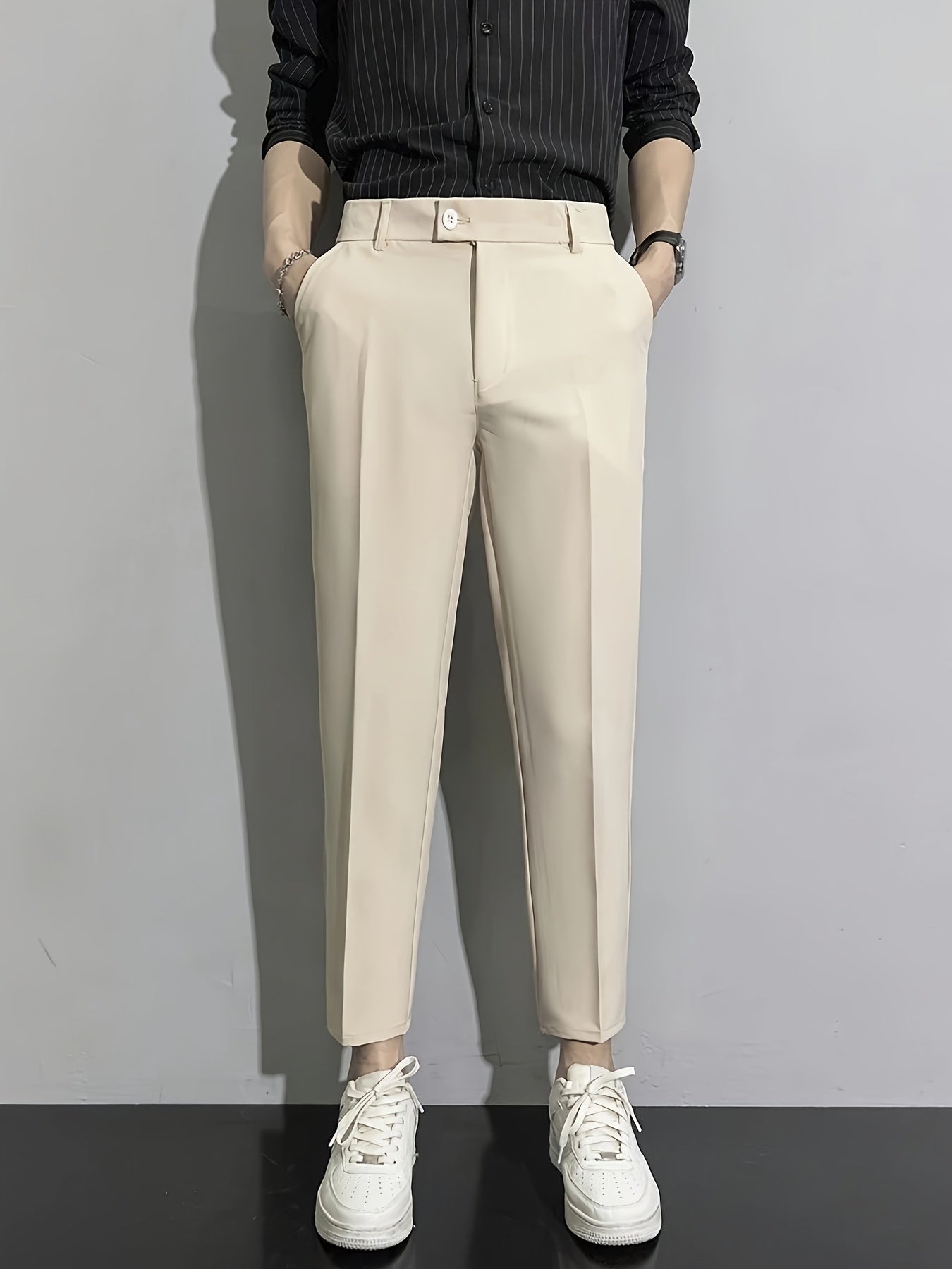 The new casual business-style trousers are sleek and stylish.