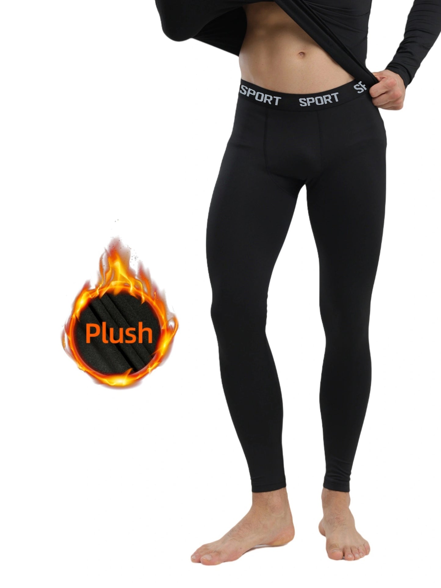 Men's shaping pants for autumn and winter, tight and warm with compression and fleeced lining for comfort during fitness training and outdoor activities.