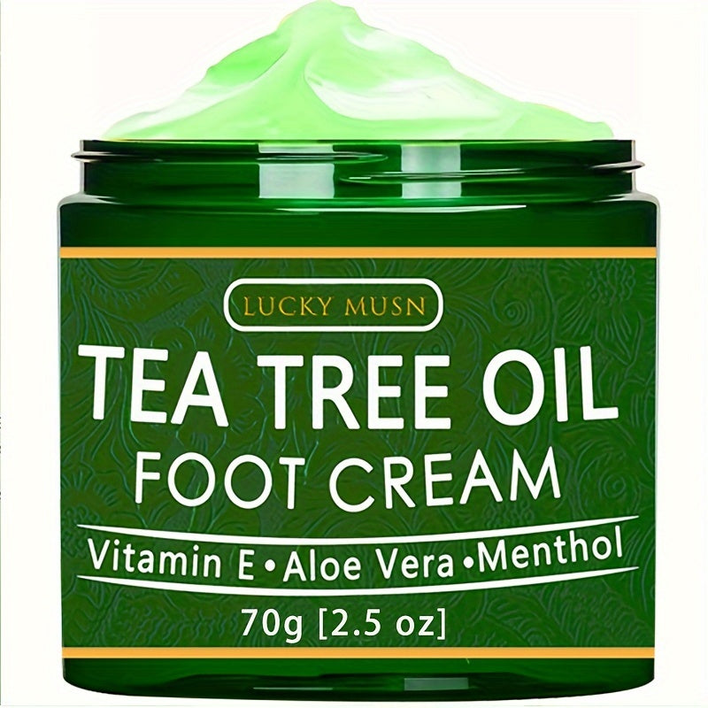 LUCKY MUSN Tea Tree Oil Foot Cream - 2oz with Aloe Vera, Hyaluronic Acid & Honey for Dry Skin Relief, Suitable for All Skin Types in Winter and Autumn.