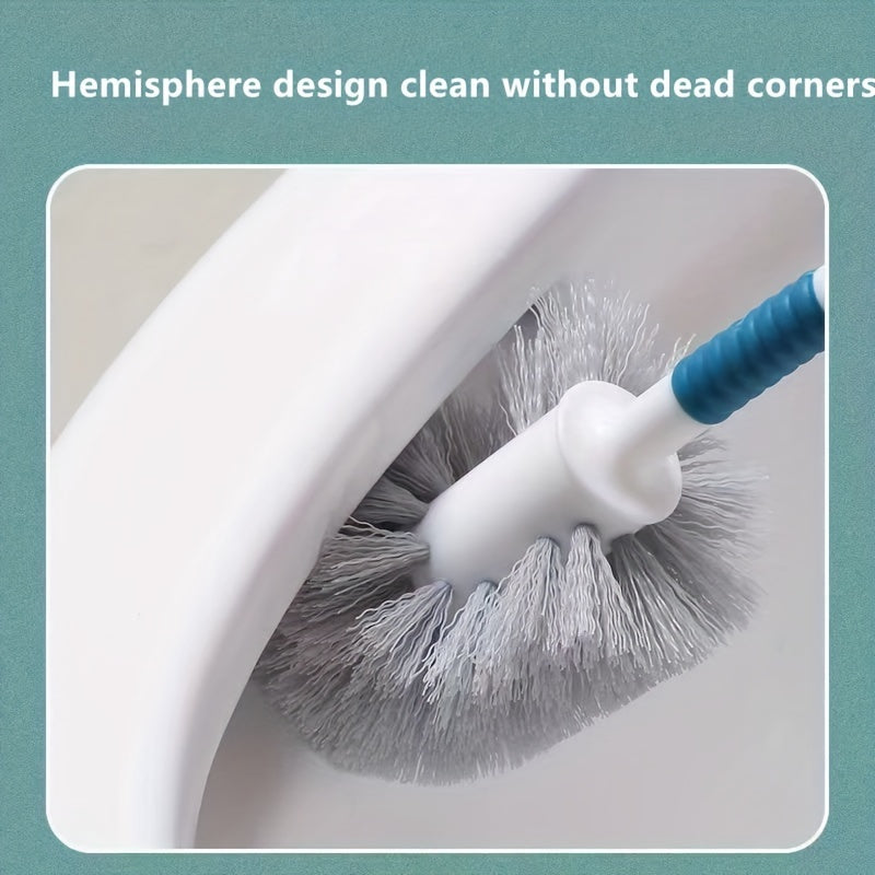 360 Degree Curved Handle Toilet Brush Set with Hemispherical Brush Head, No Dead Corners, Hanging or Ground Placement.