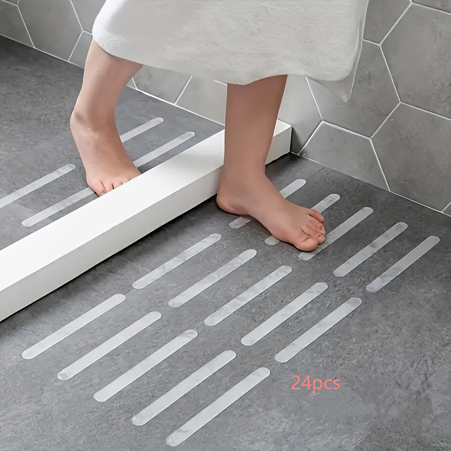 24 Non-Slip Bath Mat Stickers with Advanced Scraper for Bathtubs, Showers, and Stairs - Ideal for Indoor Use - Made from PET Material