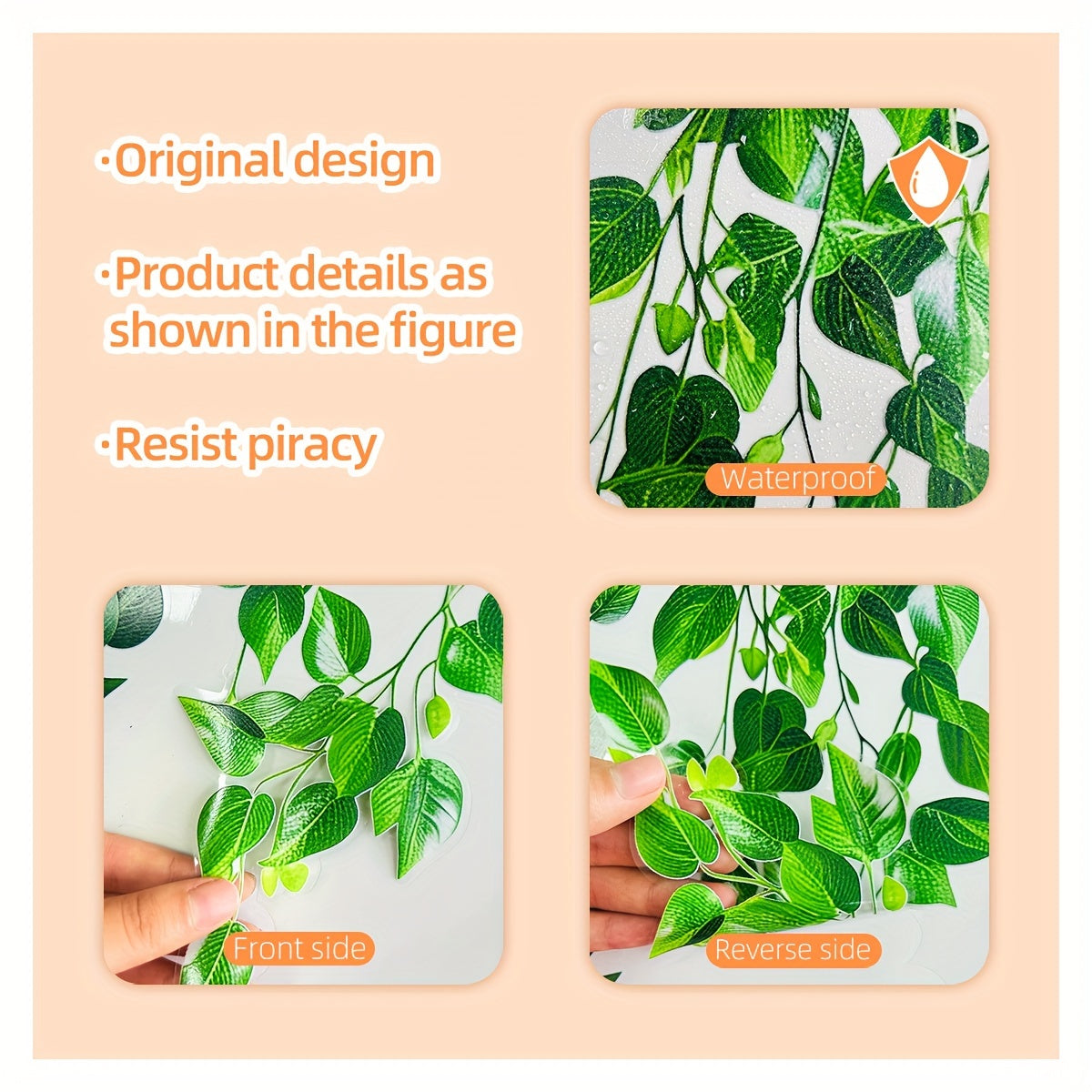 Modern Leaf Design Window Film made of Polyvinyl Chloride, featuring Static Cling for easy application and reusability. Enhance privacy with this Decorative Glass Sticker, showcasing a Double-Sided Visual and embellished details. This 5mil Thickness film