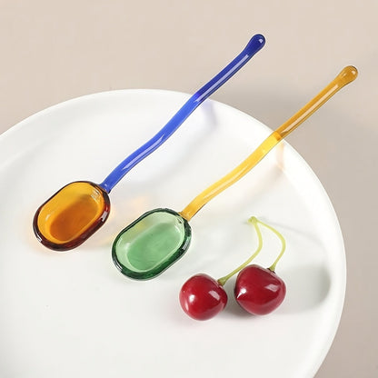 Handcrafted Glass Coffee Spoon with Pastoral Transparent Design, High-Temperature Resistance, and Long Handle Ideal for Coffee and Desserts