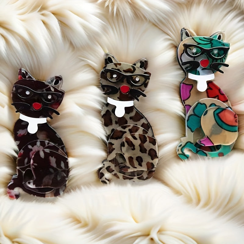 Stylish Korean acrylic animal brooch with a flower design in cat shape, perfect for adding a fashionable touch to your clothing accessory collection.