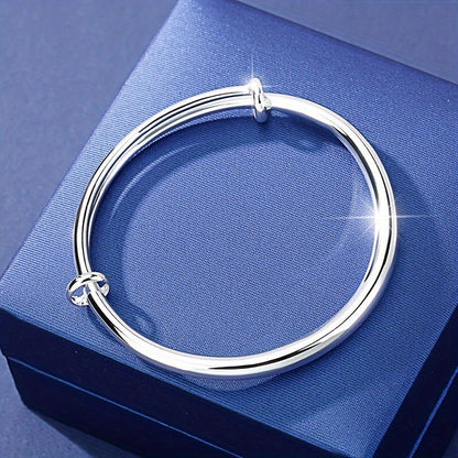 S925 Sterling Silver Elegant Bracelet for Women with Round Design, Sleek Finish, Solid Structure, Trendy Korean Style, Adjustable Classic Bracelet