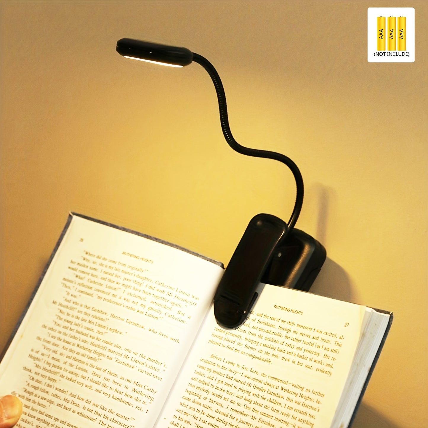 1 portable clip reading lamp with adjustable arm for night reading, desk or desktop use. Battery operated for reading at home.