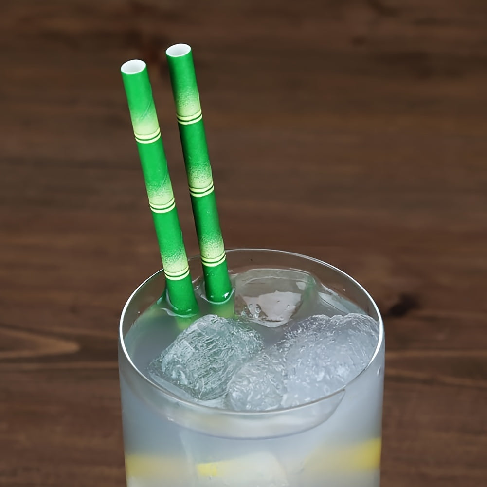 High-quality Bamboo Printed Paper Straws - Pack of 50 - Durable and Stylish for Cocktails, Juices, Shakes, and Smoothies - Ideal for Wedding, Birthday, and Party Decorations - Smoothie Straws - Durable Paper Straws for High-Quality Parties