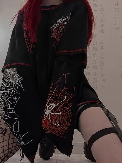 Y2K Spider Web Pattern Fake Two-Piece T-Shirt