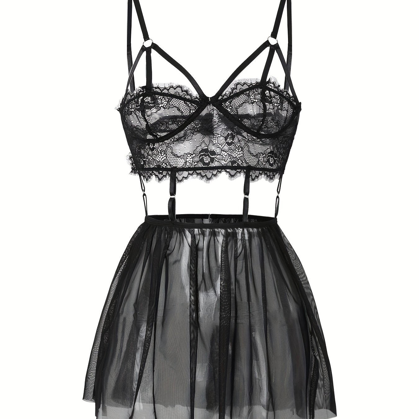 Sheer lace dress and mesh bodycon babydoll for women's lingerie.