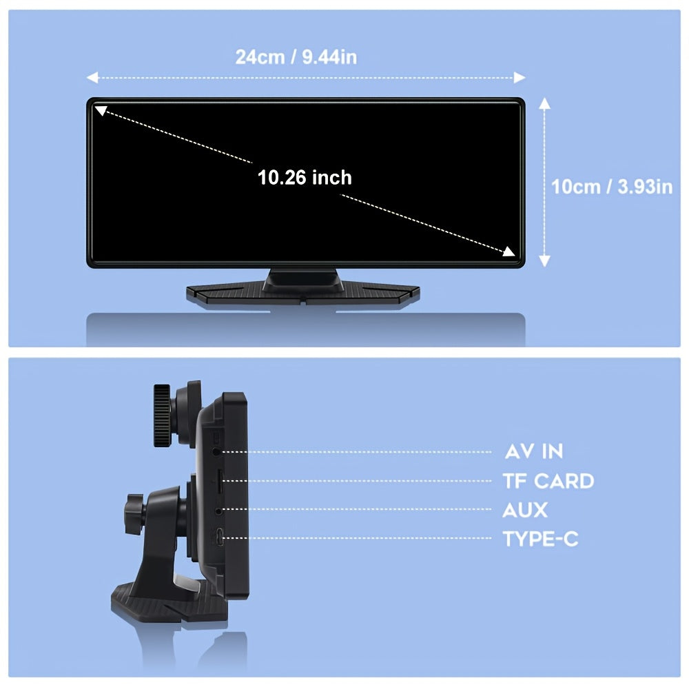 Портативный 4K Ultra HD двойной видеорегистратор с голосовым управлением - экран 26,06 см, беспроводной CarPlay и Android Auto, HD камера заднего вида, циклическая запись, WiFi, звонки и навигация, FM/AUX, легкое крепление