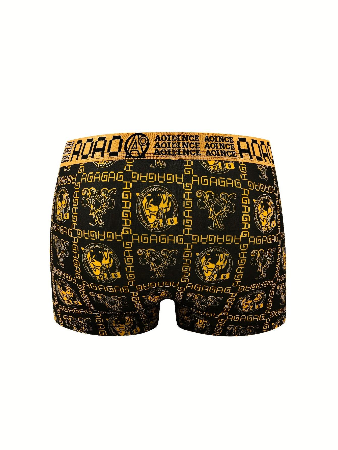 Set of 3 Men's stylish boxer briefs with black and golden chain print, quick-drying and breathable for sports.