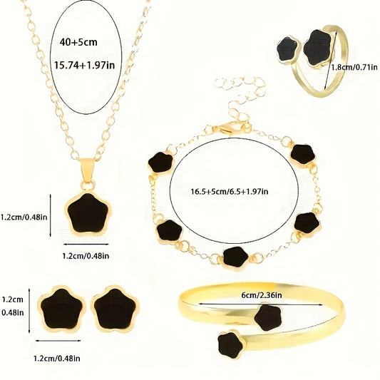 5-piece 2025 New Fashion Flower Jewelry Set for Women, including necklace, bracelet, earrings, ring, and bangle. Light luxury vintage style, ideal for various special occasions.