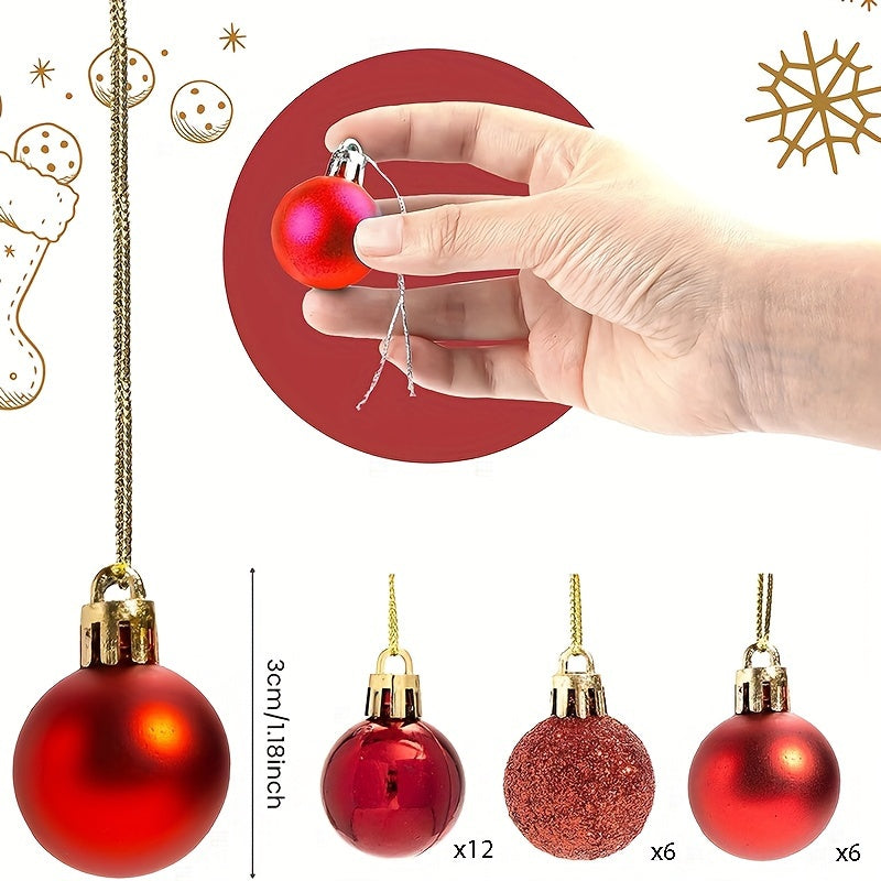 24-piece set of mini shatterproof Christmas tree ornaments for party decorations and supplies.