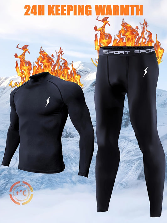 Men's Solid Color Thermal Underwear Set, Lightweight and Stretchy, Perfect for Sports and Autumn Wear