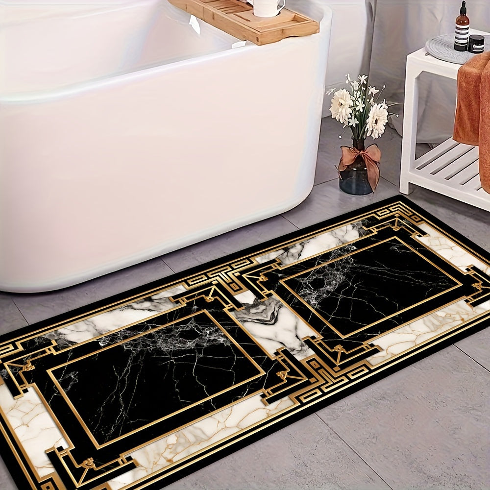 Fashionable runner mat made of non-shedding crystal velvet featuring a marble crack pattern and golden accents. This non-slip, stain-resistant carpet is perfect for use in hotels, banquet halls, coffee shops, or on balconies. Easy to clean with machine