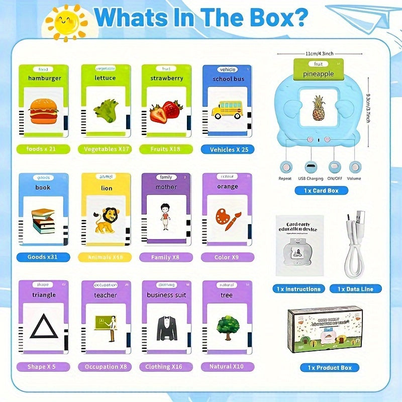 Learning Tool for Kids: USATDD Reading Machine with 112 Flash Cards, 224 Words - Electronic Toy and Birthday Gift for Young Learners