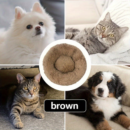 Extra Large Round Dog Bed with Non-Slip Bottom - Soft Faux Plush Polyester Fiber Filled Cuddly Pillow for Dogs of all sizes - Comfortable and Warm.