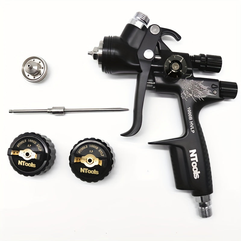 HVLP 1.3/1.7 Mm Air Spray Gun Kit Including 600 Ml No Clean Cup And Adaptor. Ideal for Automotive, Furniture, Varnish, and Topcoat.