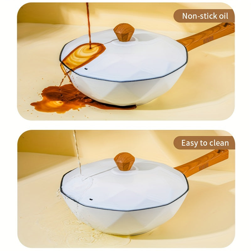 Non-stick octagonal pot suitable for induction cookers and gas stoves, ideal for home cooking and stir-frying.