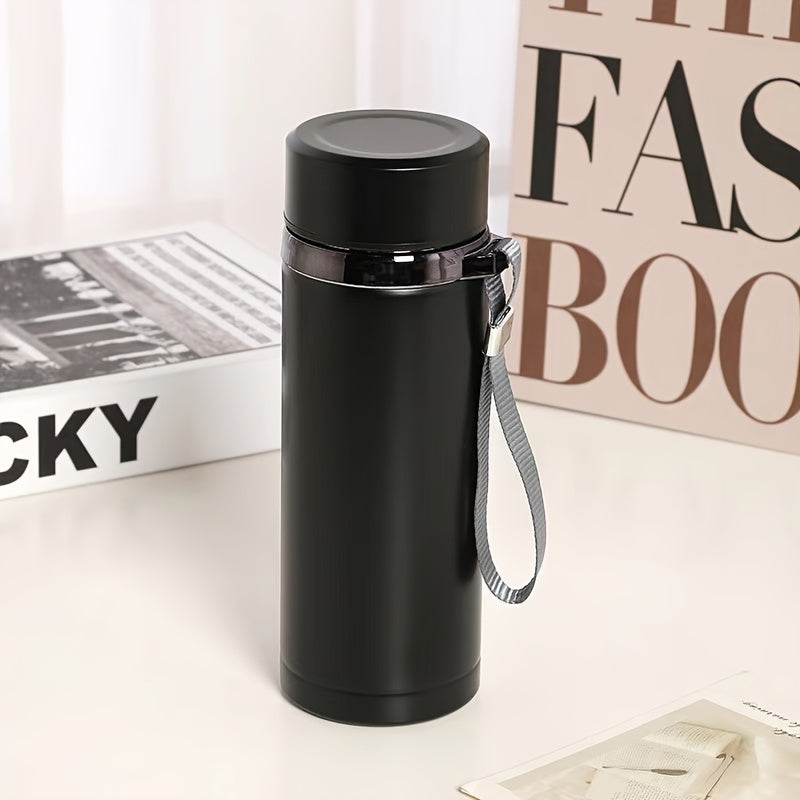 Men's large stainless steel portable travel mug with tea strainer, available for wholesale.