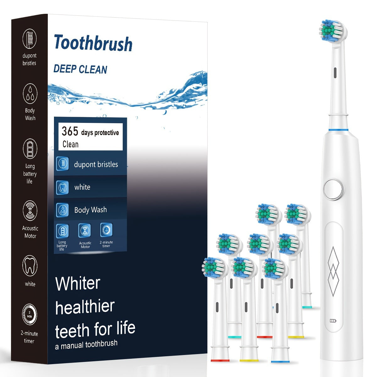 Black Sonic Electric Toothbrush with USB recharge, soft bristles, 600mAh battery, 5 modes, 4 brushes in gift box.