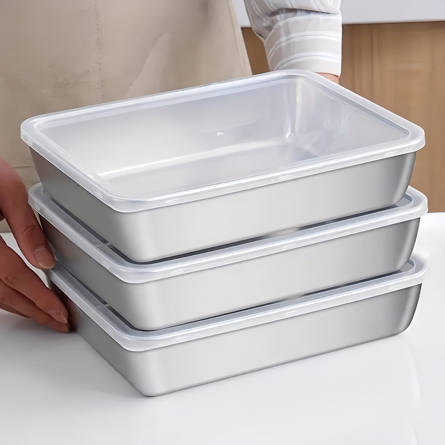 Set of 5 Stainless Steel Food Storage Containers with Sealed Lids, Stackable Design, Microwave and Freezer Safe, Square Shape for Salad, Fruits, and Meal Prep, Ideal for Kitchen Organization and Refrigerator Freshness.