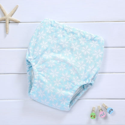 Korean Style Waterproof Baby Diaper Cover with 4-Layer Gauze, Washable Reusable Newborn Training Pants. Made with Breathable Soft Knit Fabric for a Snug Fit and Adjustable Leg Openings.