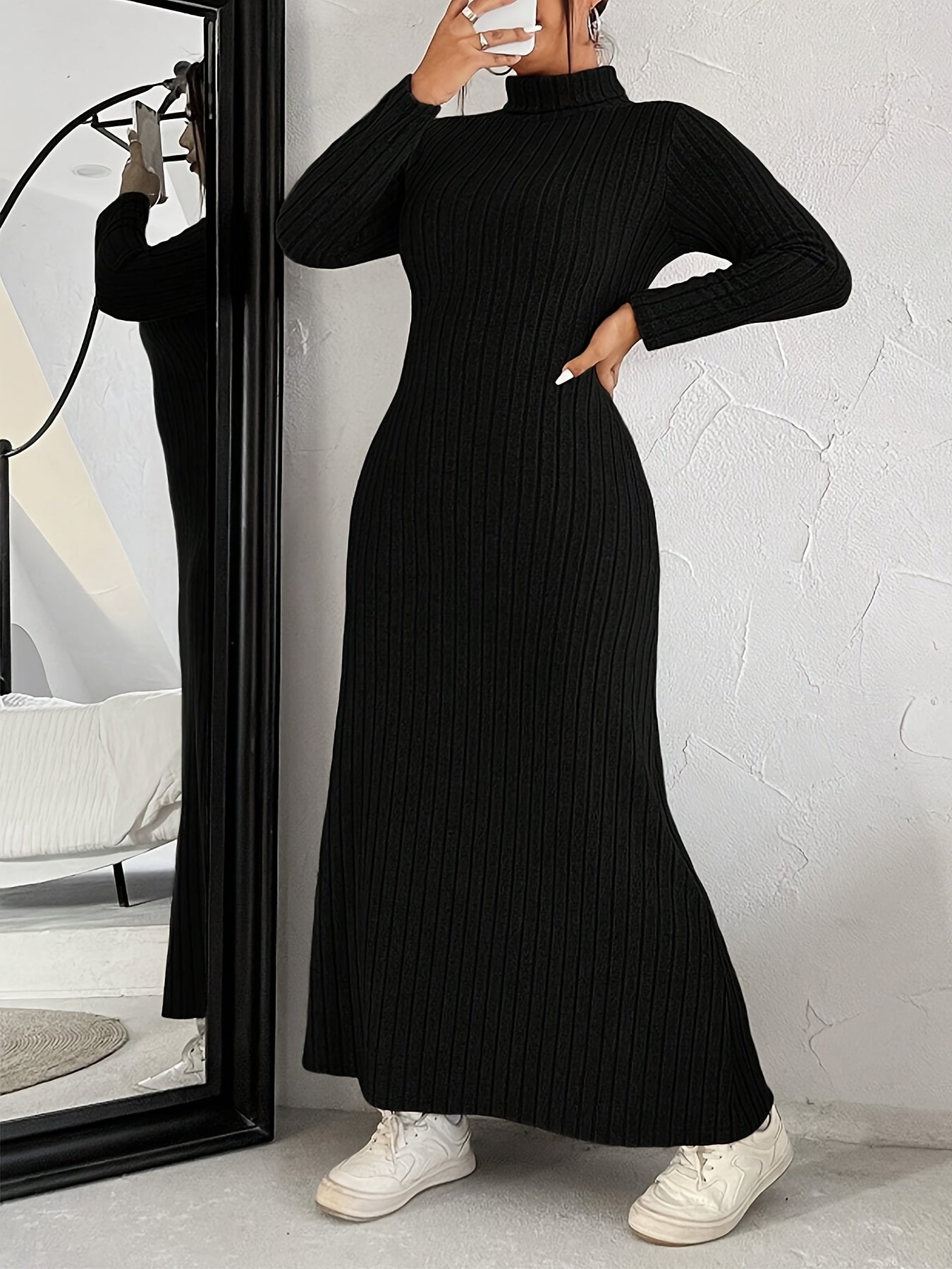 Ribbed mock neck dress, perfect for fall & winter, in plus sizes