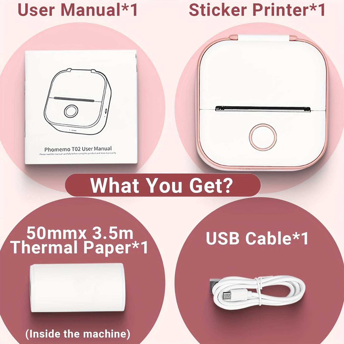 Phomemo T02 Mini Thermal Printer - Portable Wireless Sticker Maker with black & white printing for various uses, USB rechargeable.