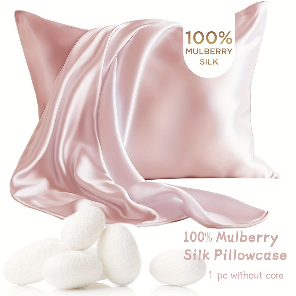 This Champagne-colored pillowcase is made of 100% Mulberry Silk and features a luxurious 19mm double-sided design. It is gentle on both hair and skin, with a hidden zipper for a seamless look. A perfect gift for ladies, gentlemen, and family members