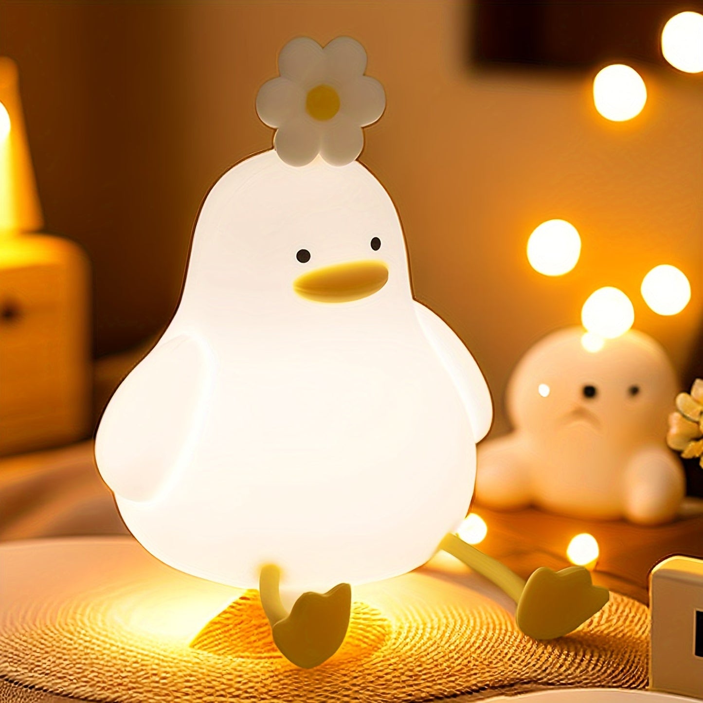 Charming Flower Duck LED Night Light - Rechargeable with Adjustable Brightness, Ideal for Setting a Relaxing Bedroom Ambiance & Thoughtful Gift Option