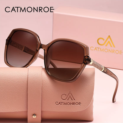 Women's Polarized Square sunglasses with high-quality PC frame, comfortable for outdoor activities and everyday use, comes in a pink gift box.