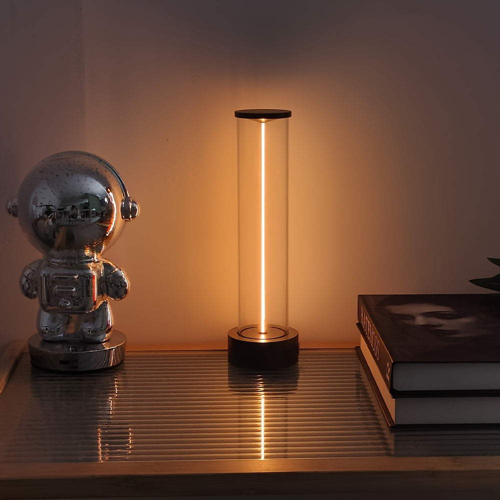 Rechargeable LED table lamp with USB charging port for bedroom, restaurant, bar, study, and outdoor use.