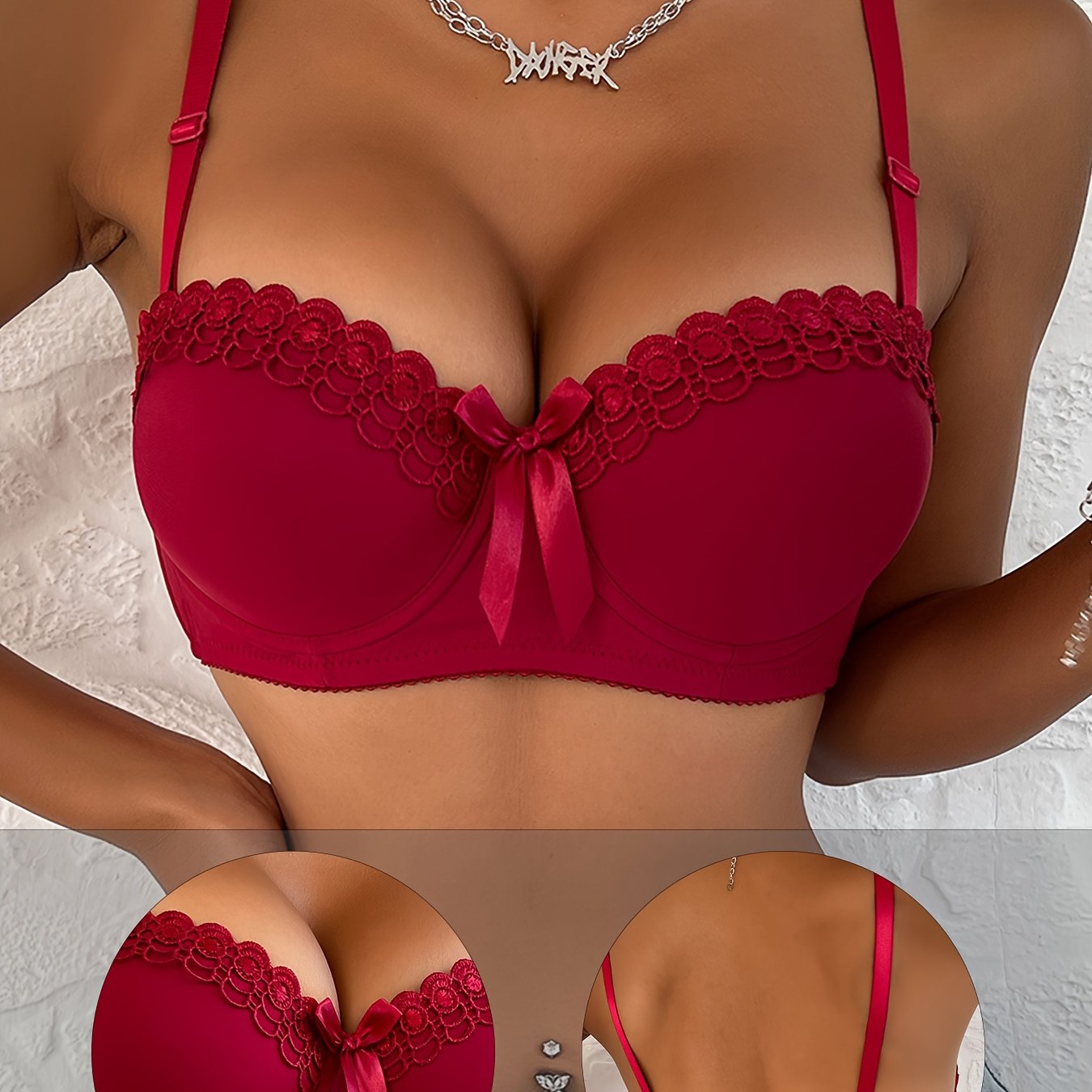 Wireless cami bra with scallop lace trim, sexy and comfy push up style. Perfect for women's lingerie.