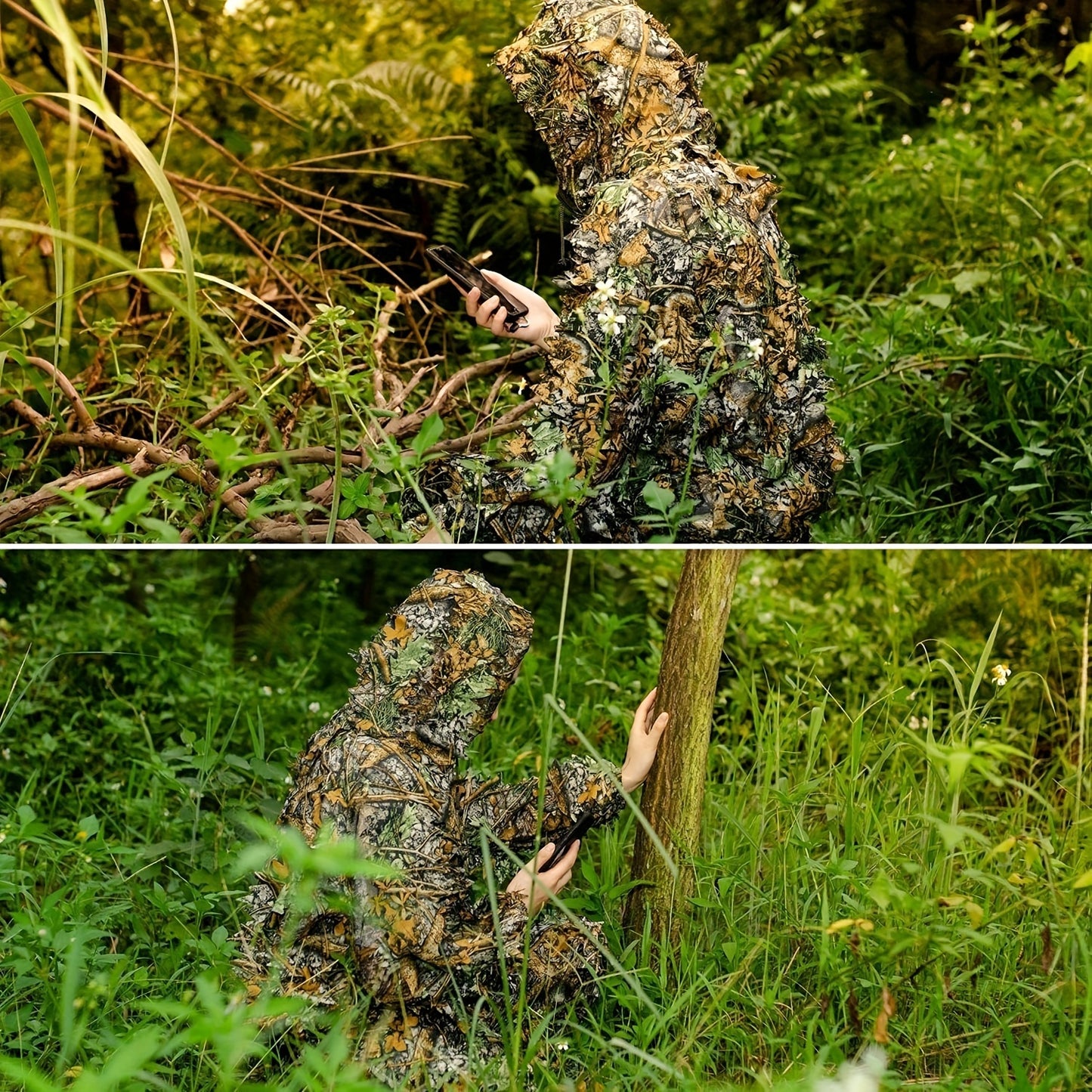 Lightweight 3D Leafy Camo Ghillie Suit for Hunting, Shooting, and Wildlife Photography - Durable Polyester, Mixed Colors, Airsoft, Turkey Hunting, Ideal Camouflage Gear.