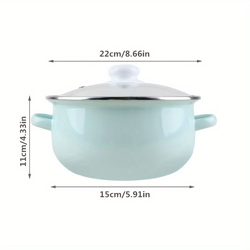 Enamel Stockpot with Lid, Double Handle, Thickened Design - Mint Green Soup Pot Available in 22/24cm Size