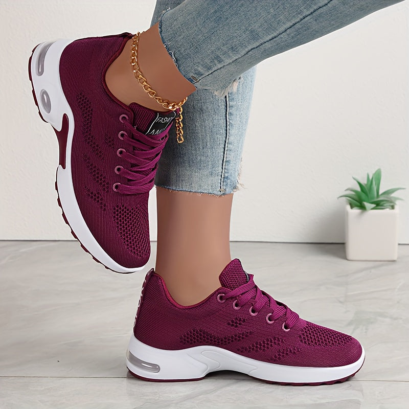 Women's Low-Top Air Cushion Sneakers in Black, Burgundy, & Pink with Shock-Absorbing, Breathable Fabric. Ideal for Outdoor Sports & Daily Wear. Lightweight and All-Season with Lace-Up and