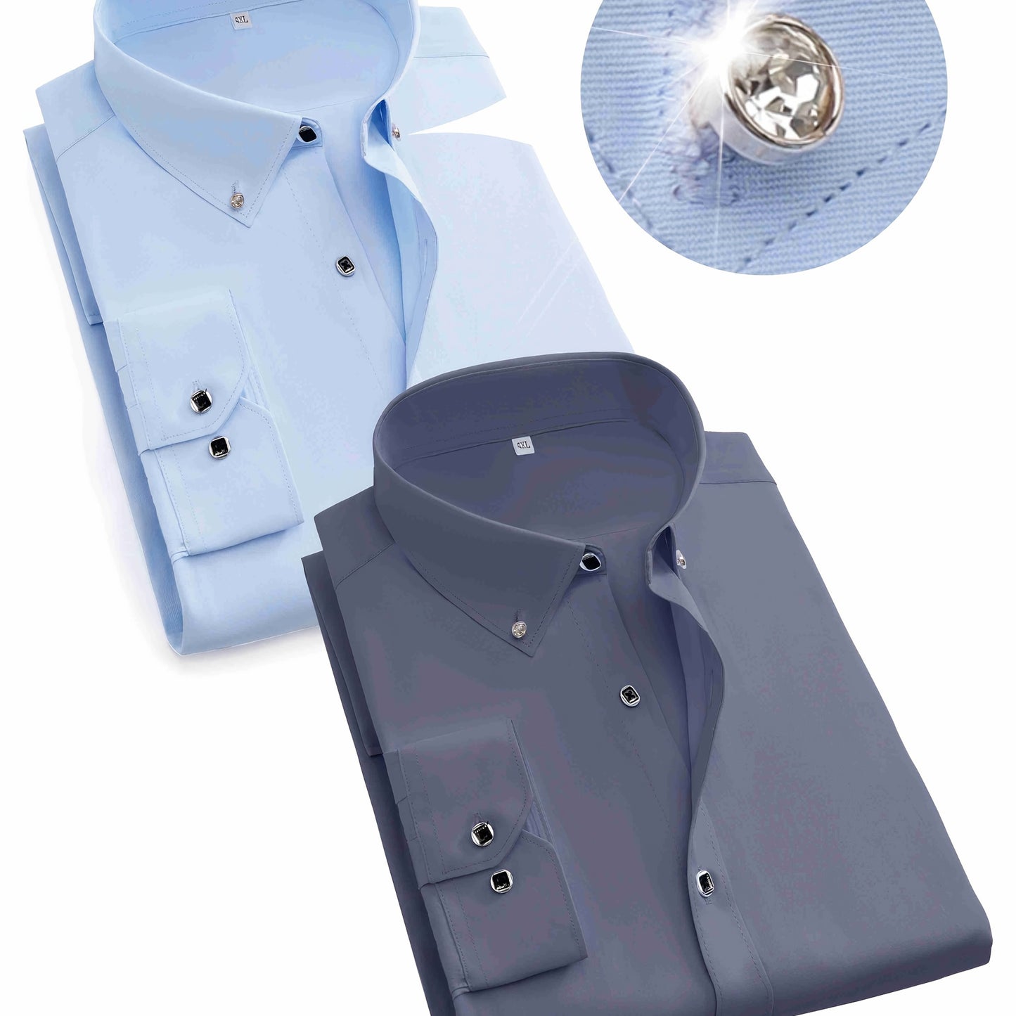 2 Men's Plus Size Dress Shirts, Long Sleeve Collared Button-Ups for Business in Spring/Fall