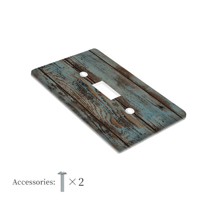 Rustic pale turquoise wood grain wall plate cover for indoor/outdoor use in various rooms.