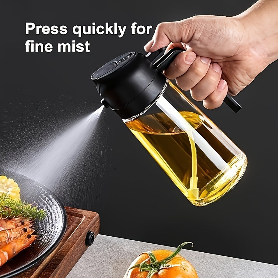 2-in-1 Portable Oil Sprayer and Dispenser - Olive Oil Mister and Pourer, 470ML Plastic Kitchen Spray Bottle for Cooking, BBQ, Air Fryer, Baking, Salad dressing.