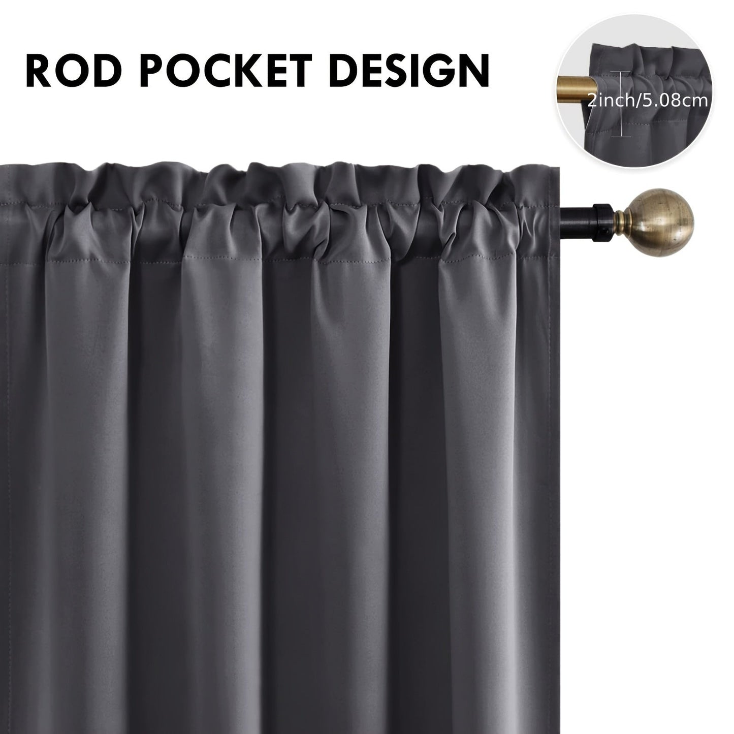 Blackout Curtains with Rod Pocket for Bedroom, Blocks UV Light and Darkens Rooms, Ideal for Living Room, Office, and Home Decor