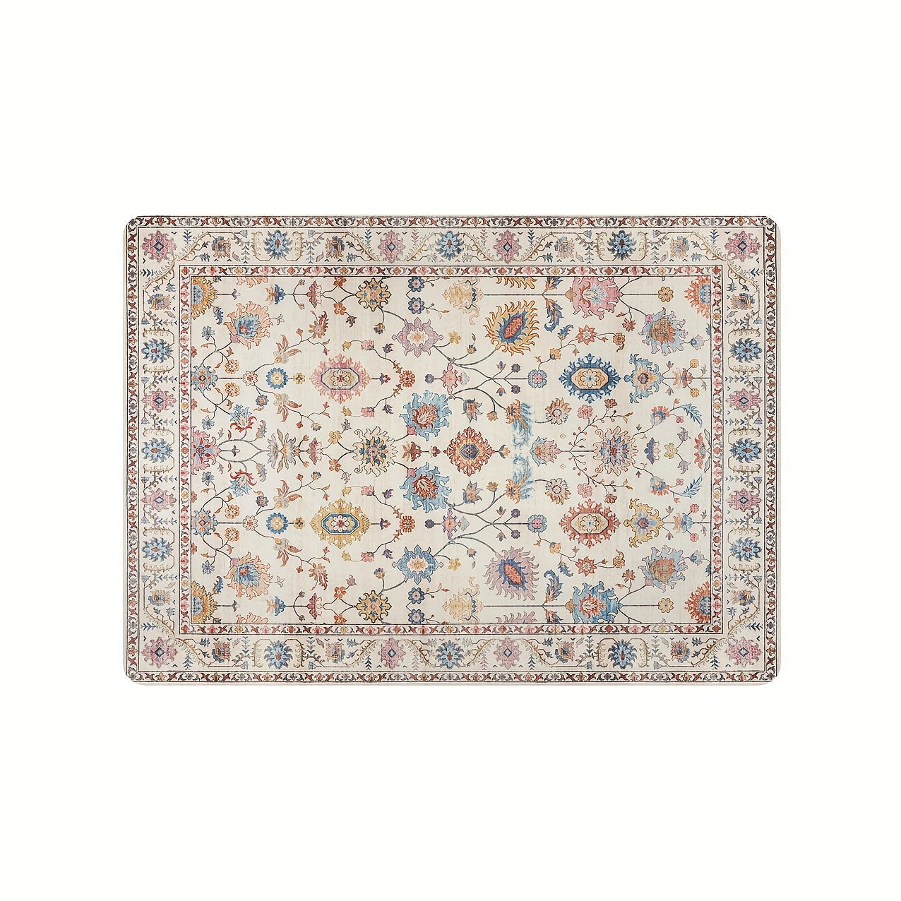 Beige & White Chic Floral Area Rug - Anti-Fatigue, Non-Slip, Water-Absorbent - Ideal for Entryway, Living Room, Kitchen - Soft Plush Polyester with PVC Backing - Kitchen Rugs