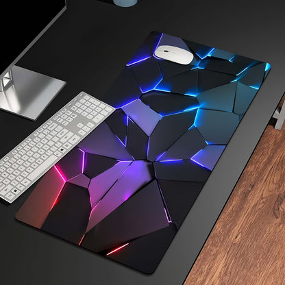 Stylish geometric gaming mouse pad with durable, waterproof, non-slip design. Ideal for gamers, offices, and study. Made of polyester material, no battery required.